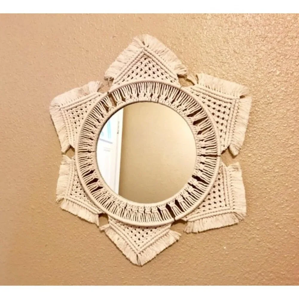 New Boho Wall Mirror Decor Round Macrame Hanging Wall Art Decoration for Bedroom